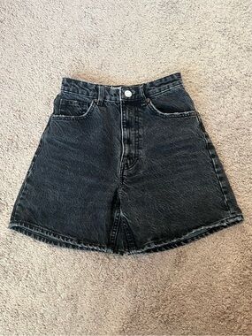 Zara black high waisted denim mom shorts